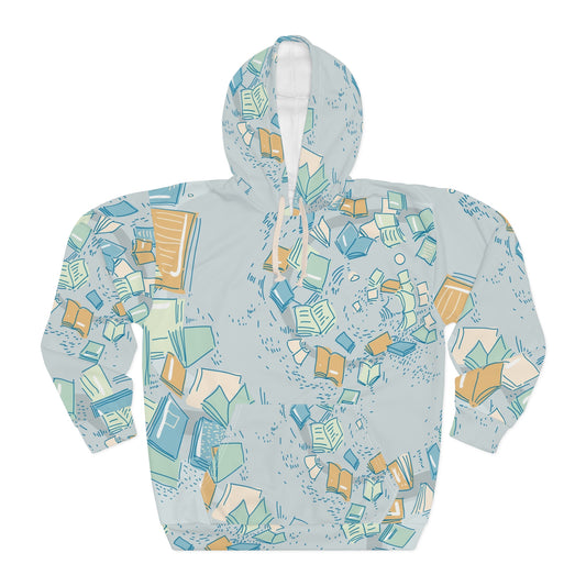 Floating Books Pattern Hoodie | All-Over Print Booklover Pullover