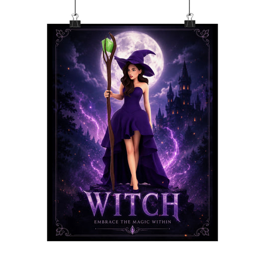 Purple Witch Poster Matte Vertical Poster | Witch Illustration, Moonlit Magic