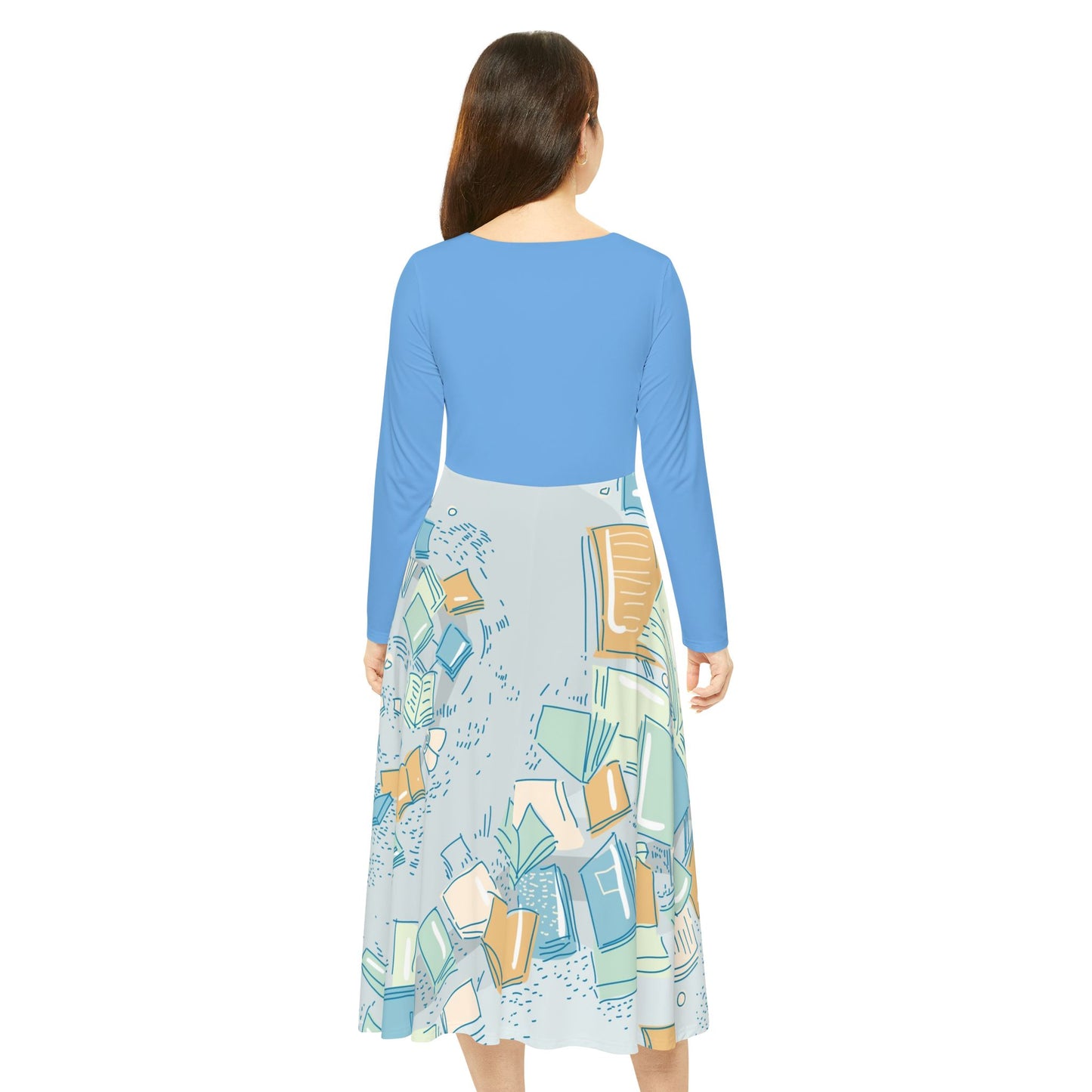 Scattered Books Print Dress | Long Sleeve Dance Dress