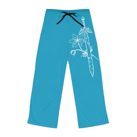 Floral Dagger Illustration Pajama Pants | Blue Wide-Leg Loungewear