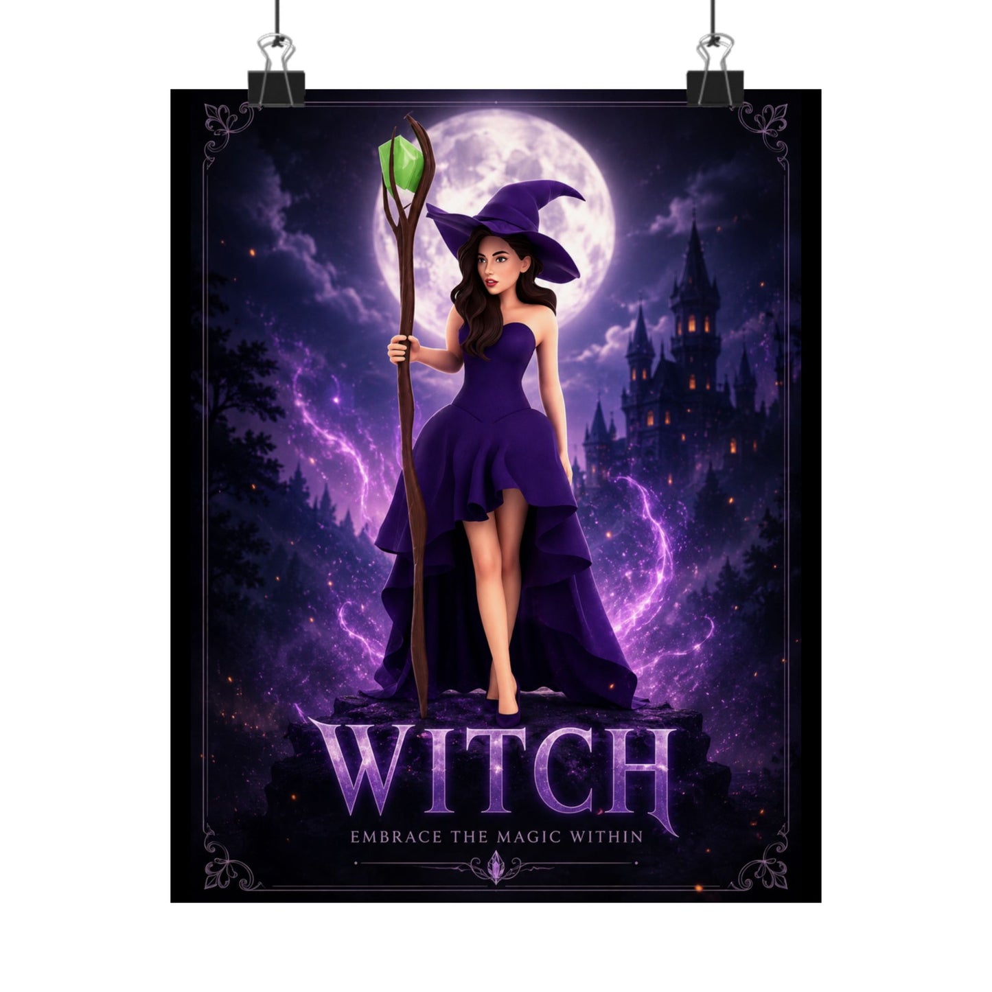 Purple Witch Poster Matte Vertical Poster | Witch Illustration, Moonlit Magic