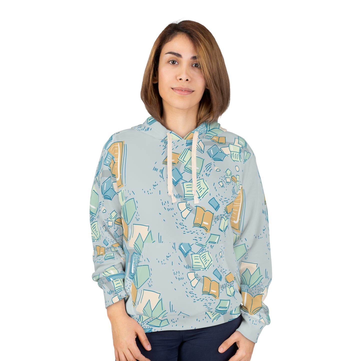 Floating Books Pattern Hoodie | All-Over Print Booklover Pullover