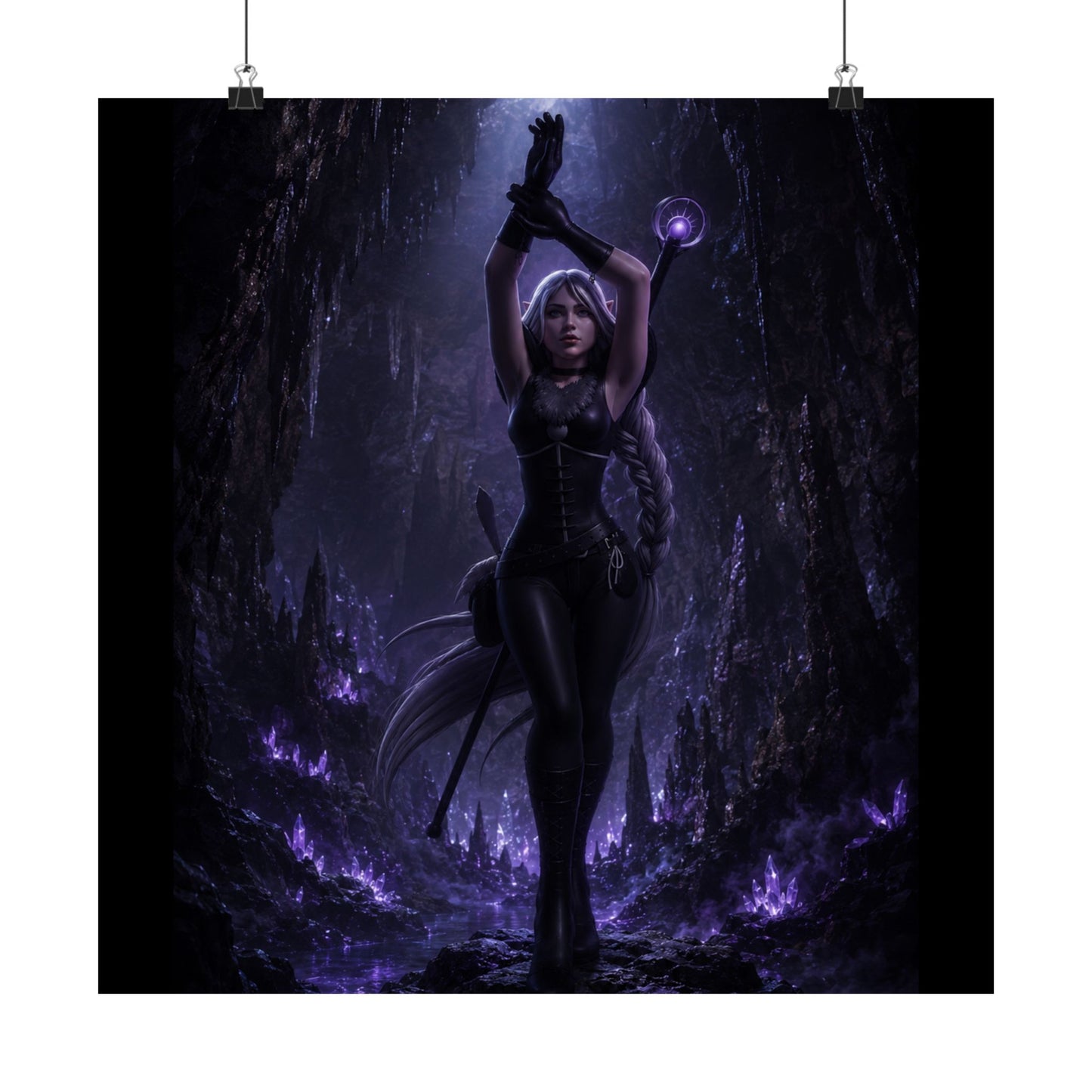 Dark Sorceress Matte Poster — Gothic Fantasy Vertical Wall Art (Purple Magic)