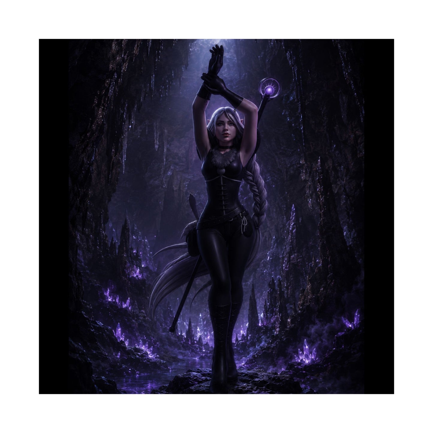 Dark Sorceress Matte Poster — Gothic Fantasy Vertical Wall Art (Purple Magic)
