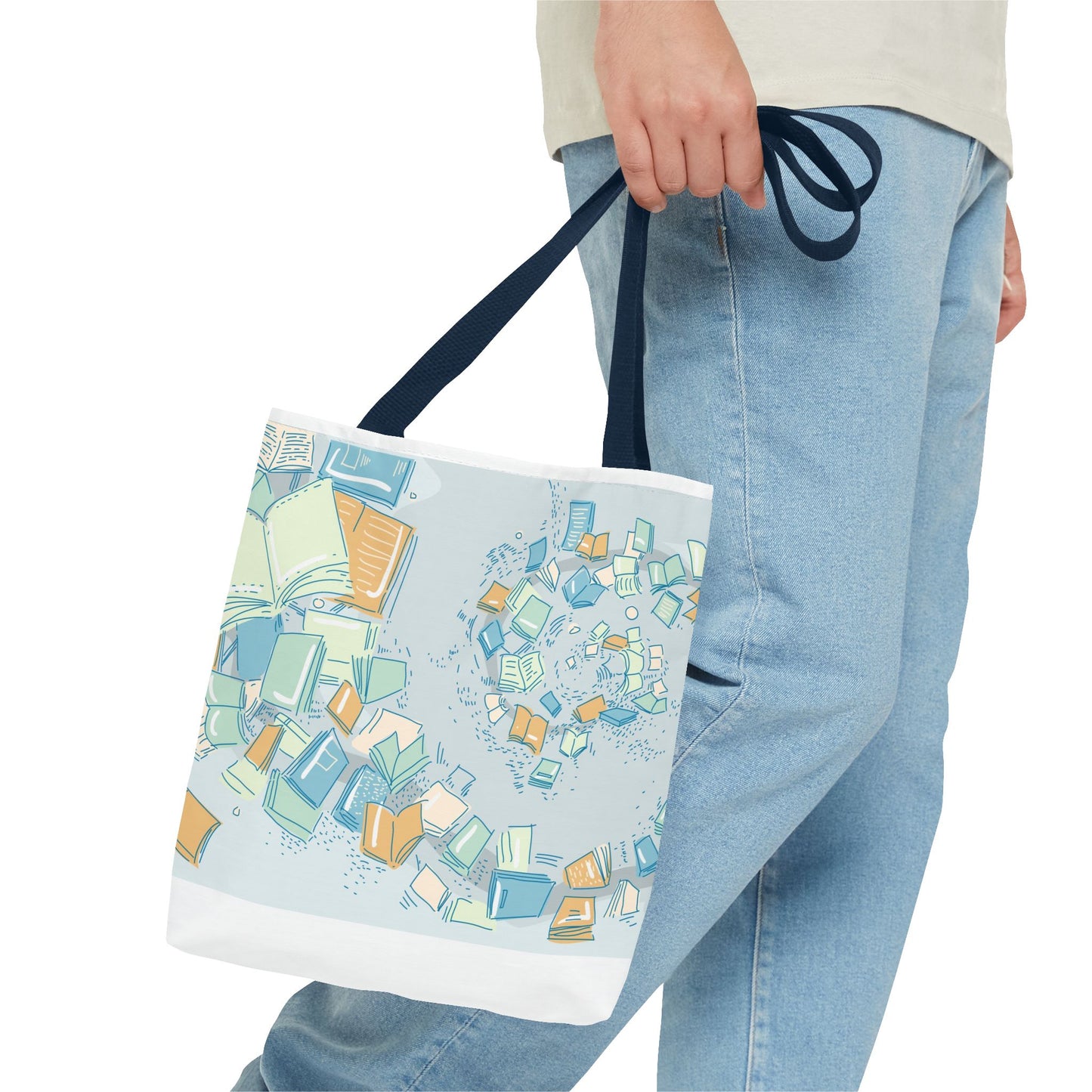 Floating Books Illustration Tote Bag | Booklover Library Pattern