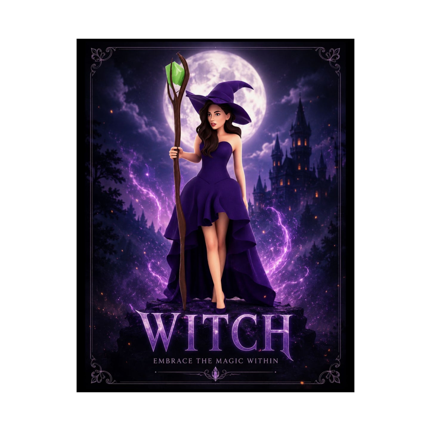 Purple Witch Poster Matte Vertical Poster | Witch Illustration, Moonlit Magic