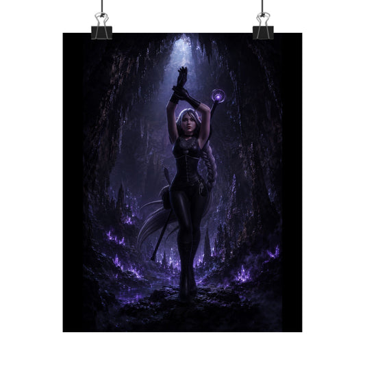 Dark Sorceress Matte Poster — Gothic Fantasy Vertical Wall Art (Purple Magic)