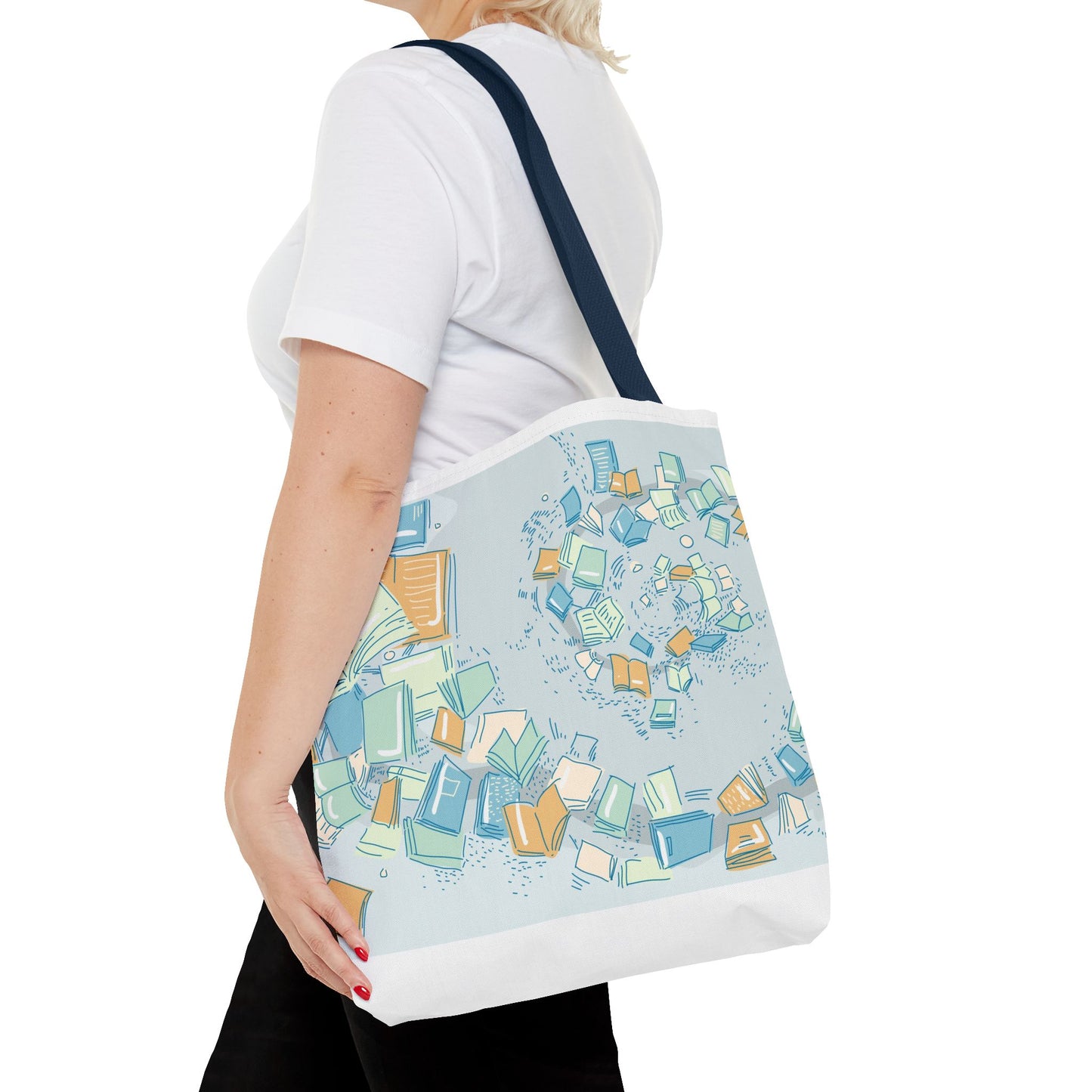 Floating Books Illustration Tote Bag | Booklover Library Pattern