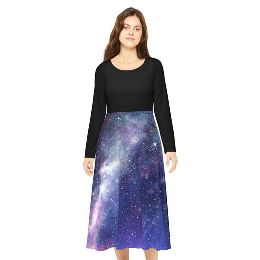 Galaxy Nebula Long Sleeve Dance Dress | Cosmic Skirt