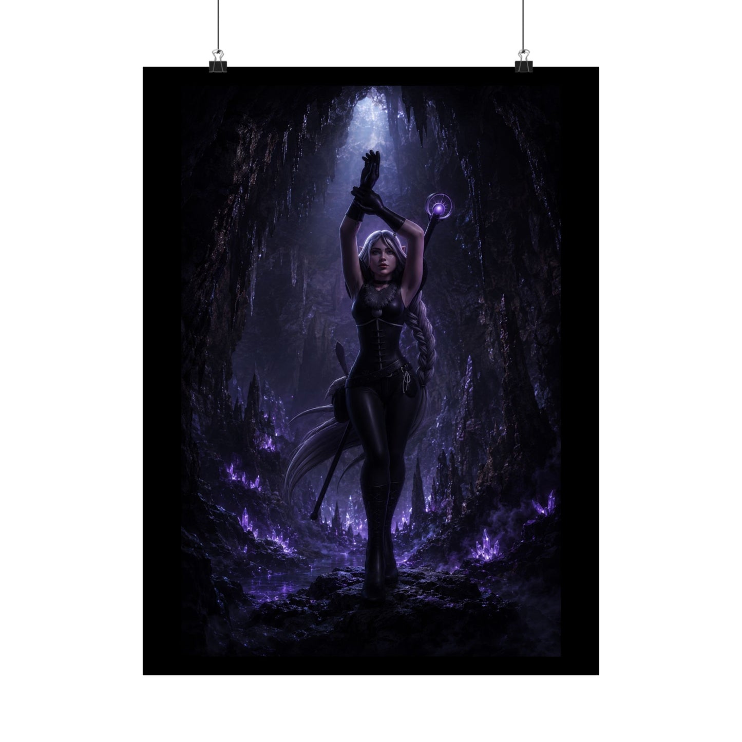 Dark Sorceress Matte Poster — Gothic Fantasy Vertical Wall Art (Purple Magic)