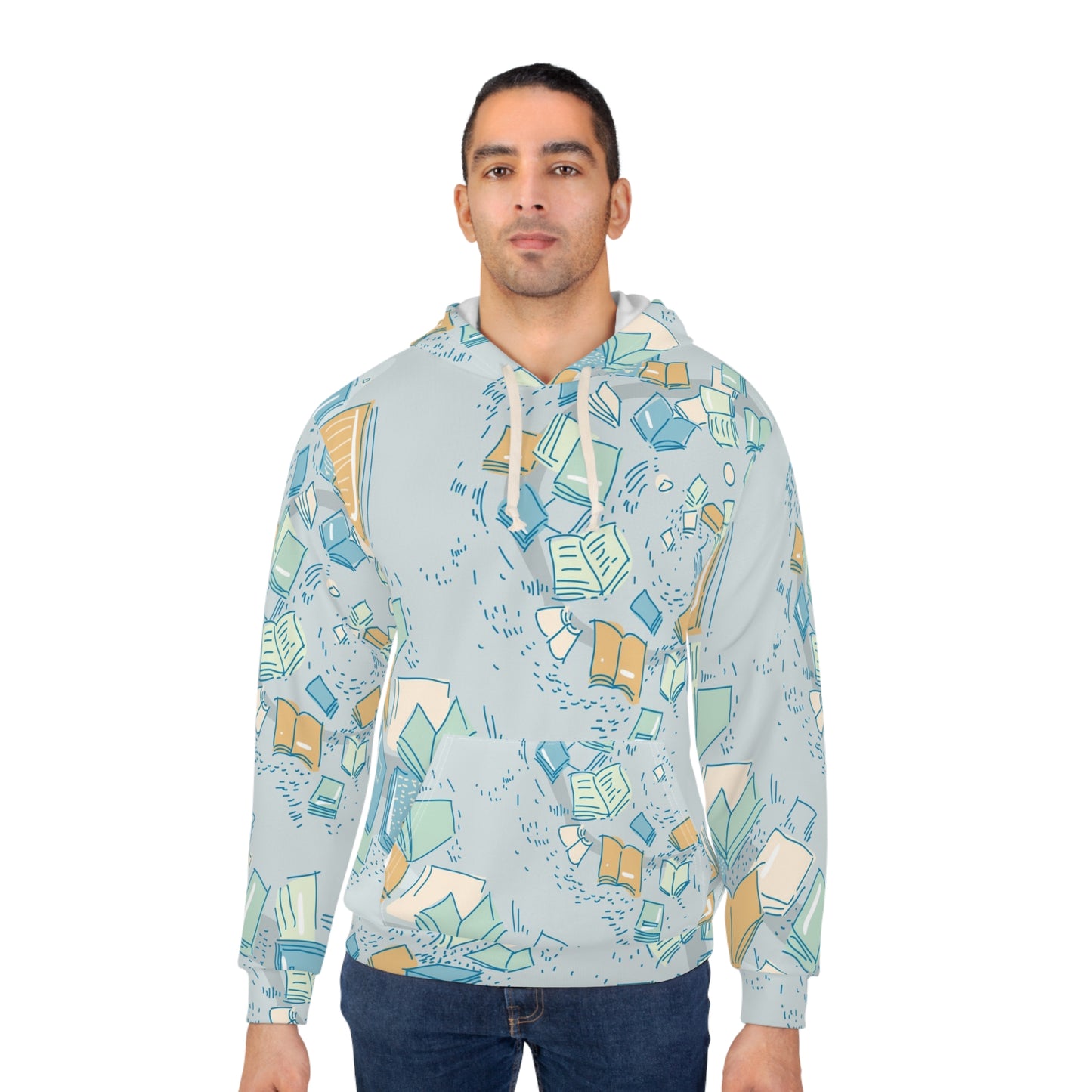 Floating Books Pattern Hoodie | All-Over Print Booklover Pullover