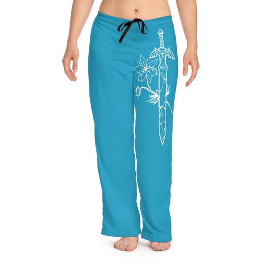 Floral Dagger Illustration Pajama Pants | Blue Wide-Leg Loungewear