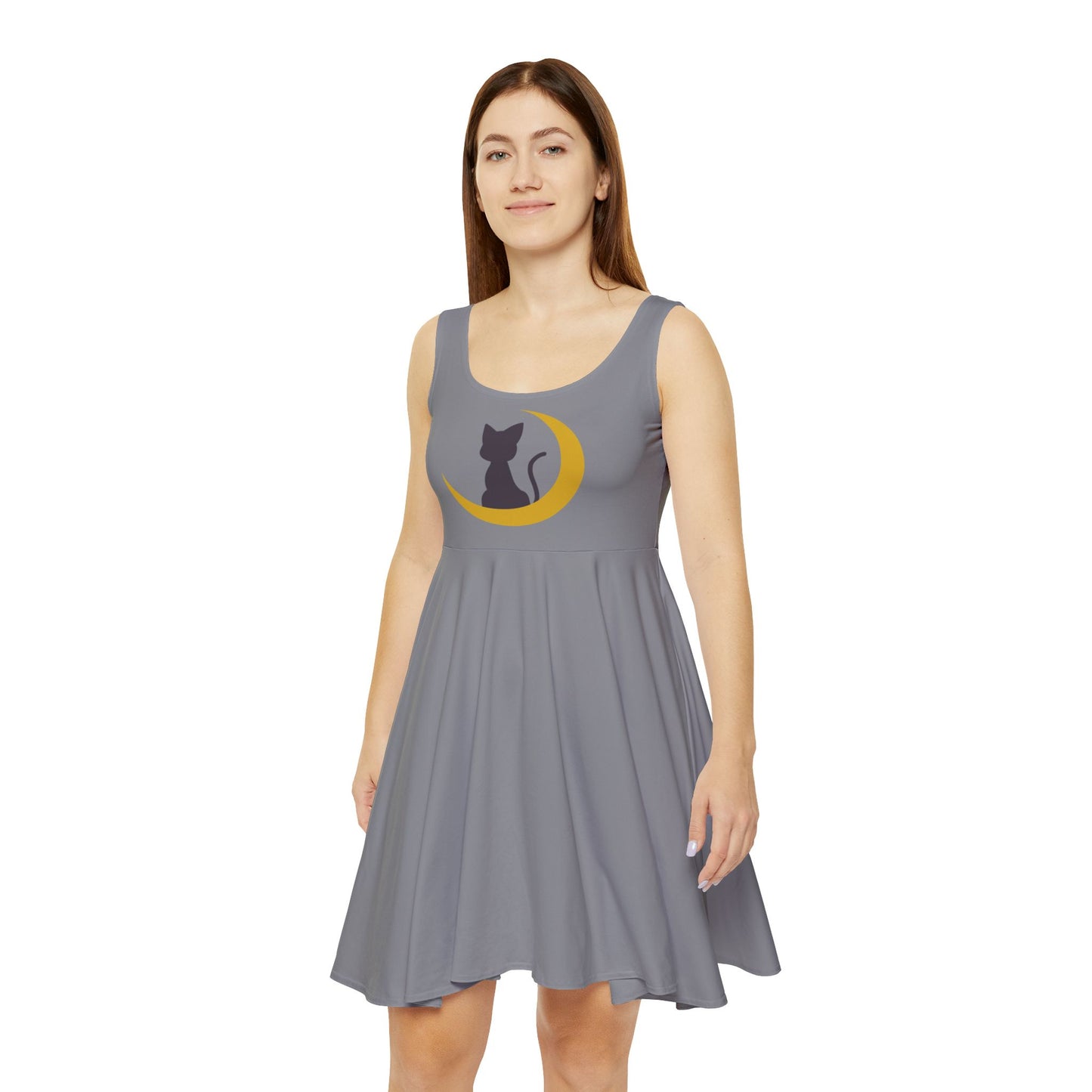 Cat on Crescent Moon Women's Skater Dress | Moon Cat Dress