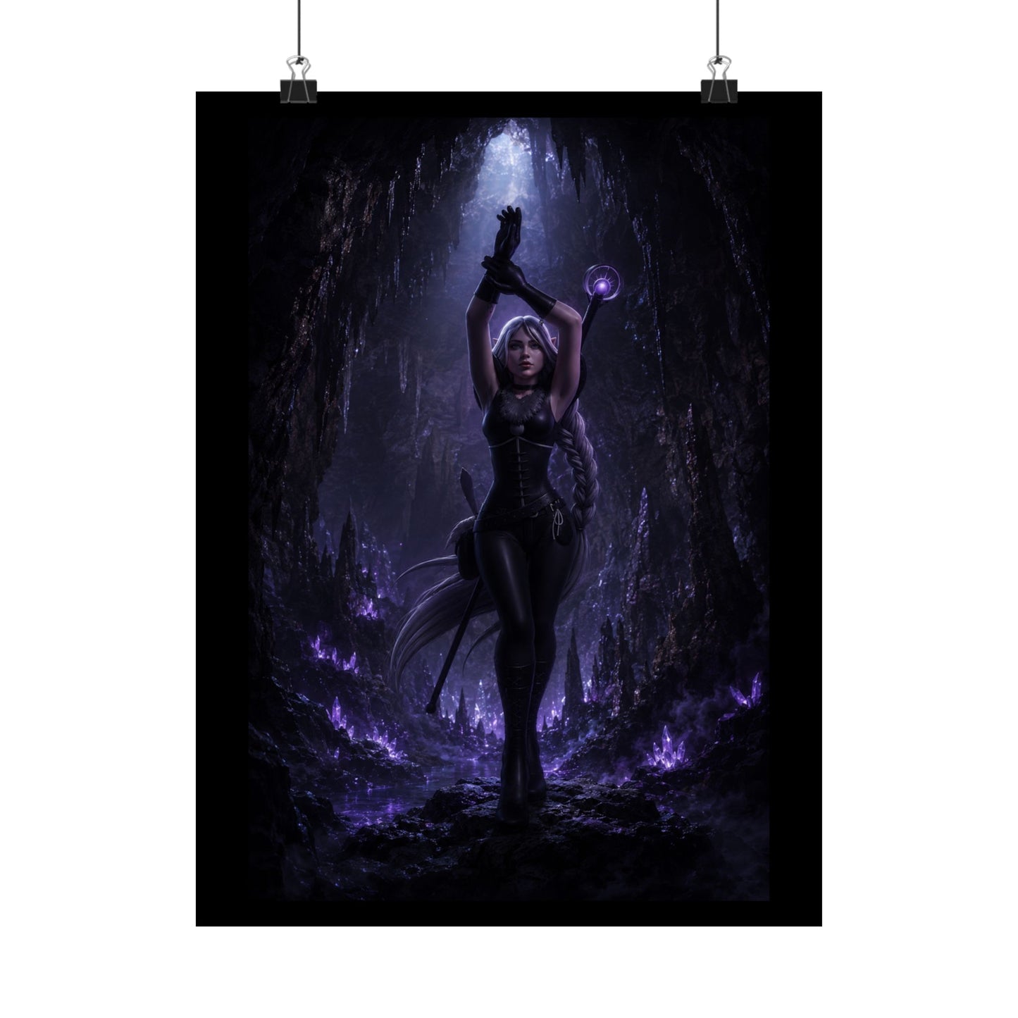 Dark Sorceress Matte Poster — Gothic Fantasy Vertical Wall Art (Purple Magic)