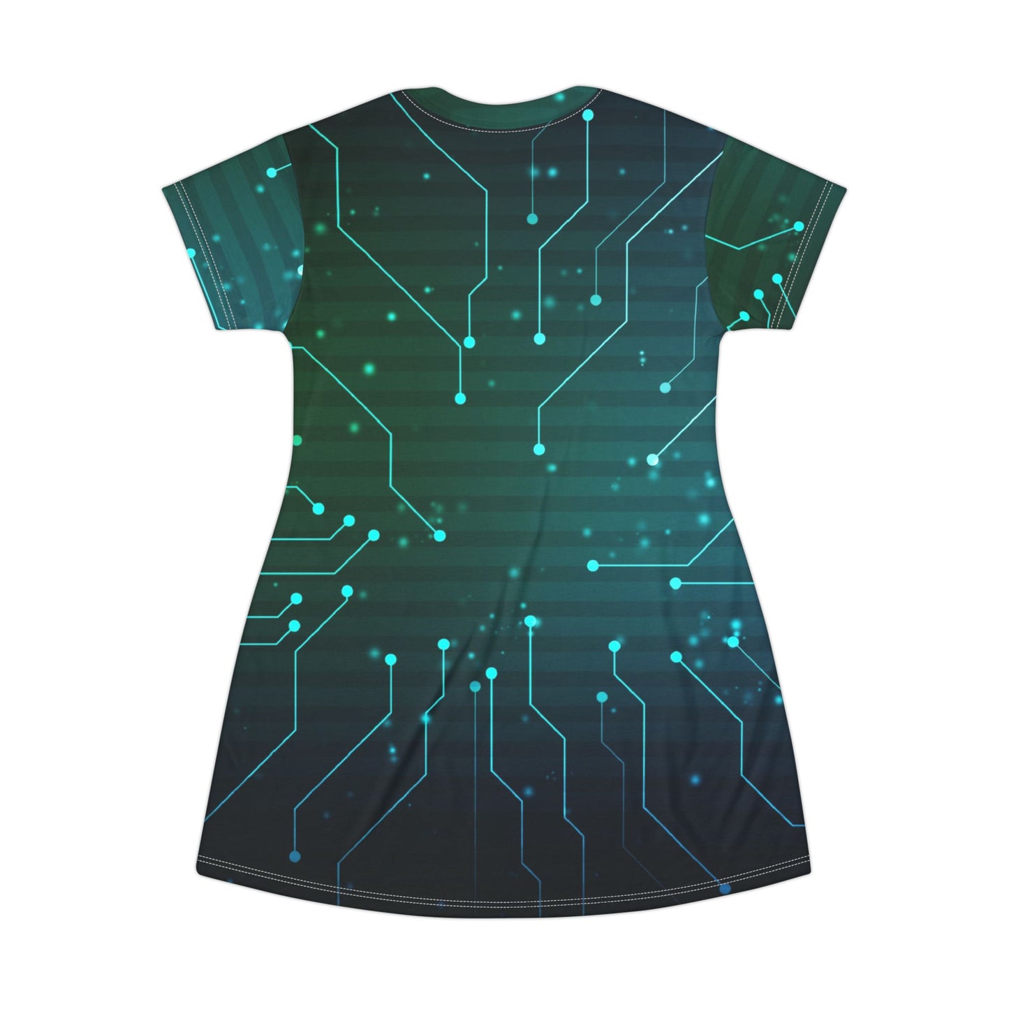 Circuit Board Pattern T-Shirt Dress | Tech Neon Circuitry AOP