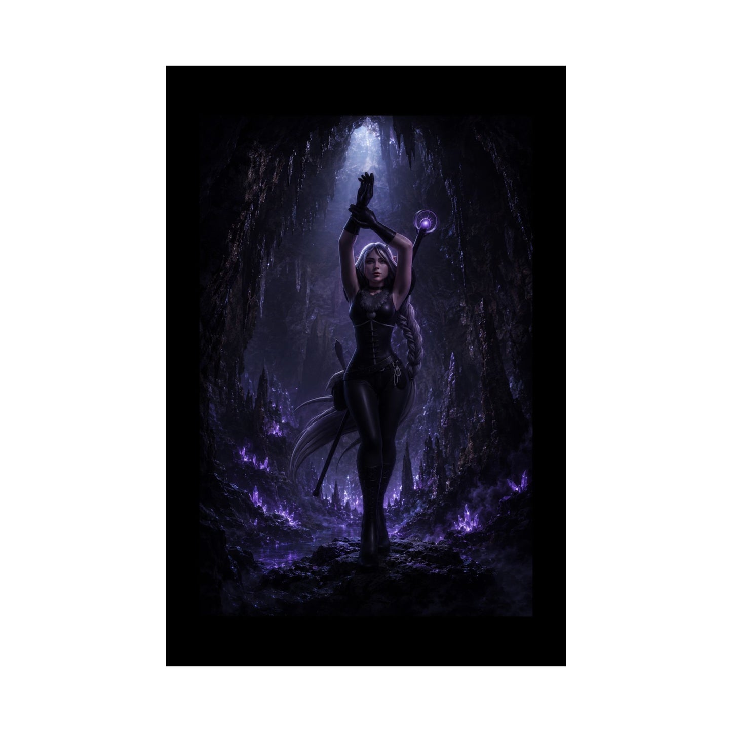 Dark Sorceress Matte Poster — Gothic Fantasy Vertical Wall Art (Purple Magic)