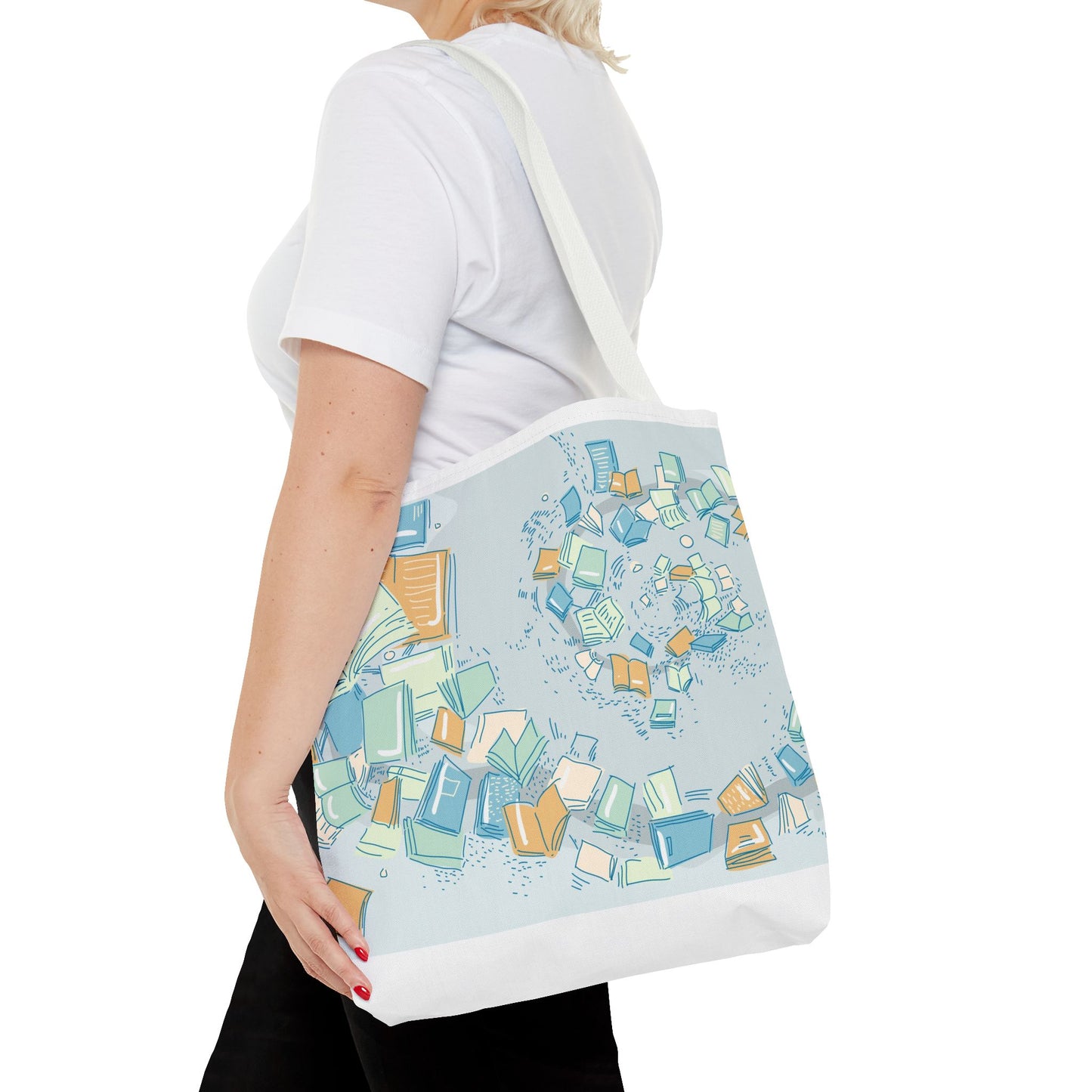 Floating Books Illustration Tote Bag | Booklover Library Pattern