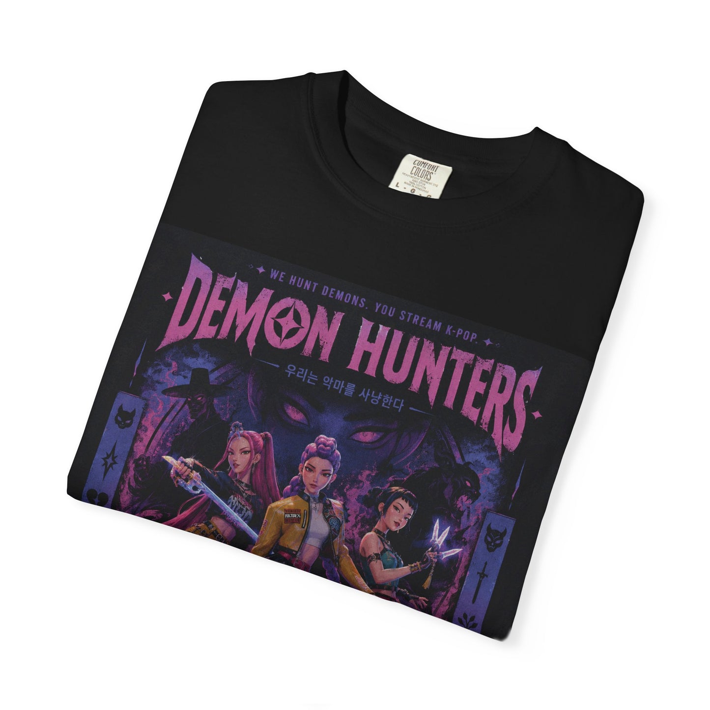Demon Hunters poster art T-Shirt | Retro anime style, purple neon