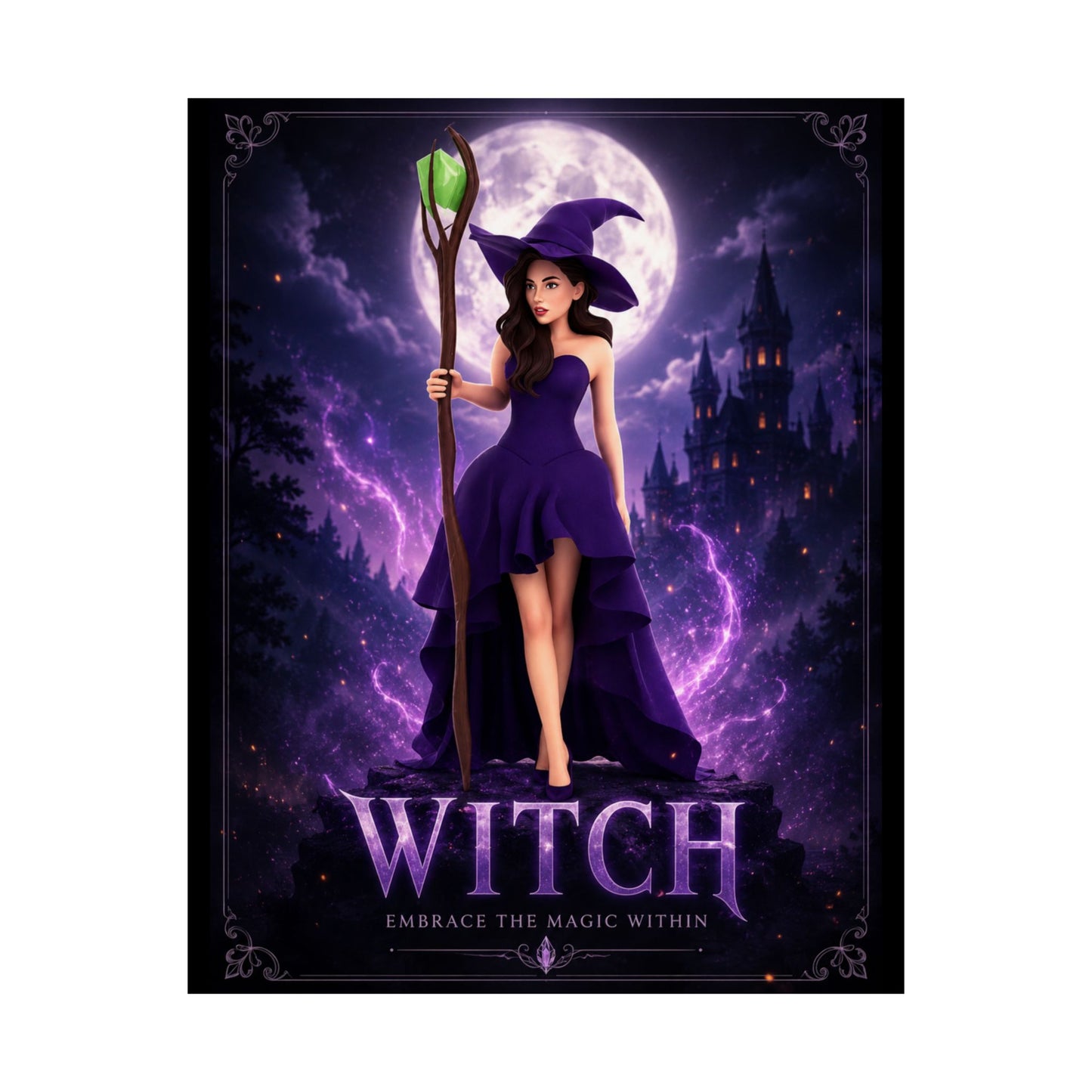 Purple Witch Poster Matte Vertical Poster | Witch Illustration, Moonlit Magic