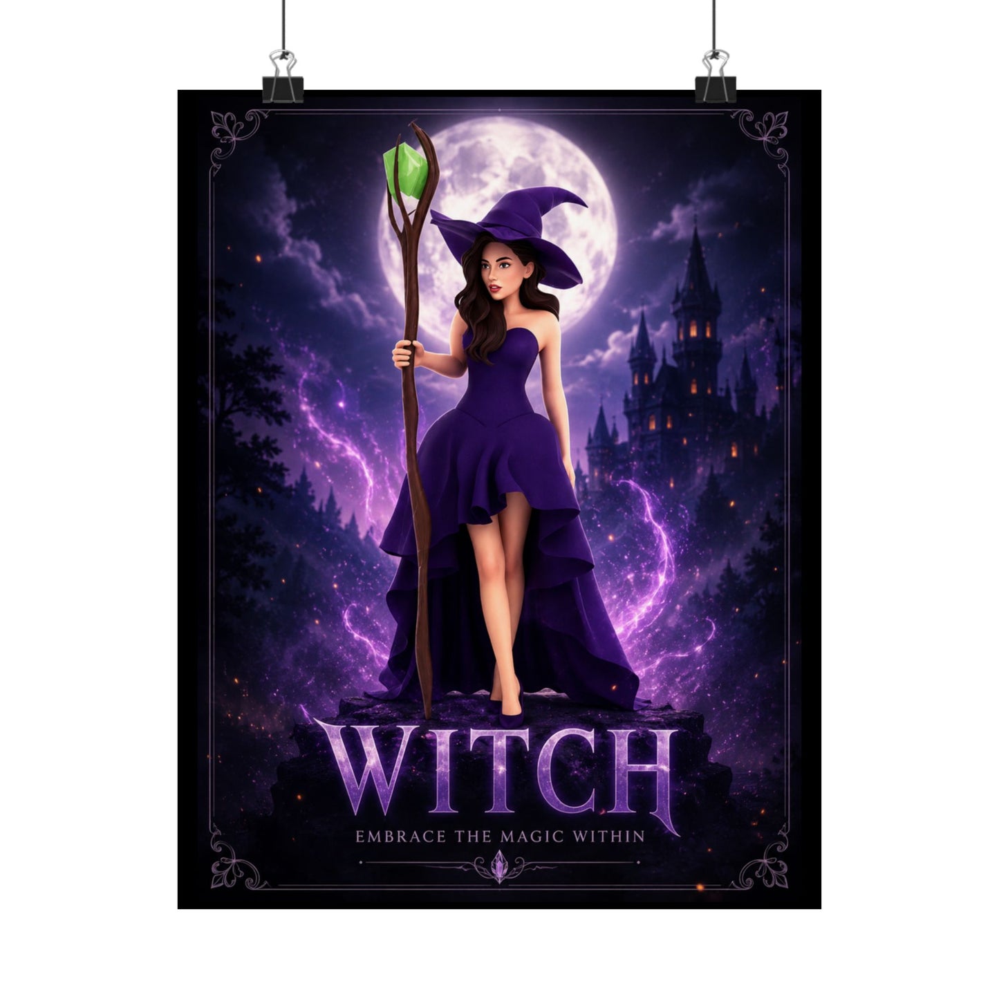 Purple Witch Poster Matte Vertical Poster | Witch Illustration, Moonlit Magic
