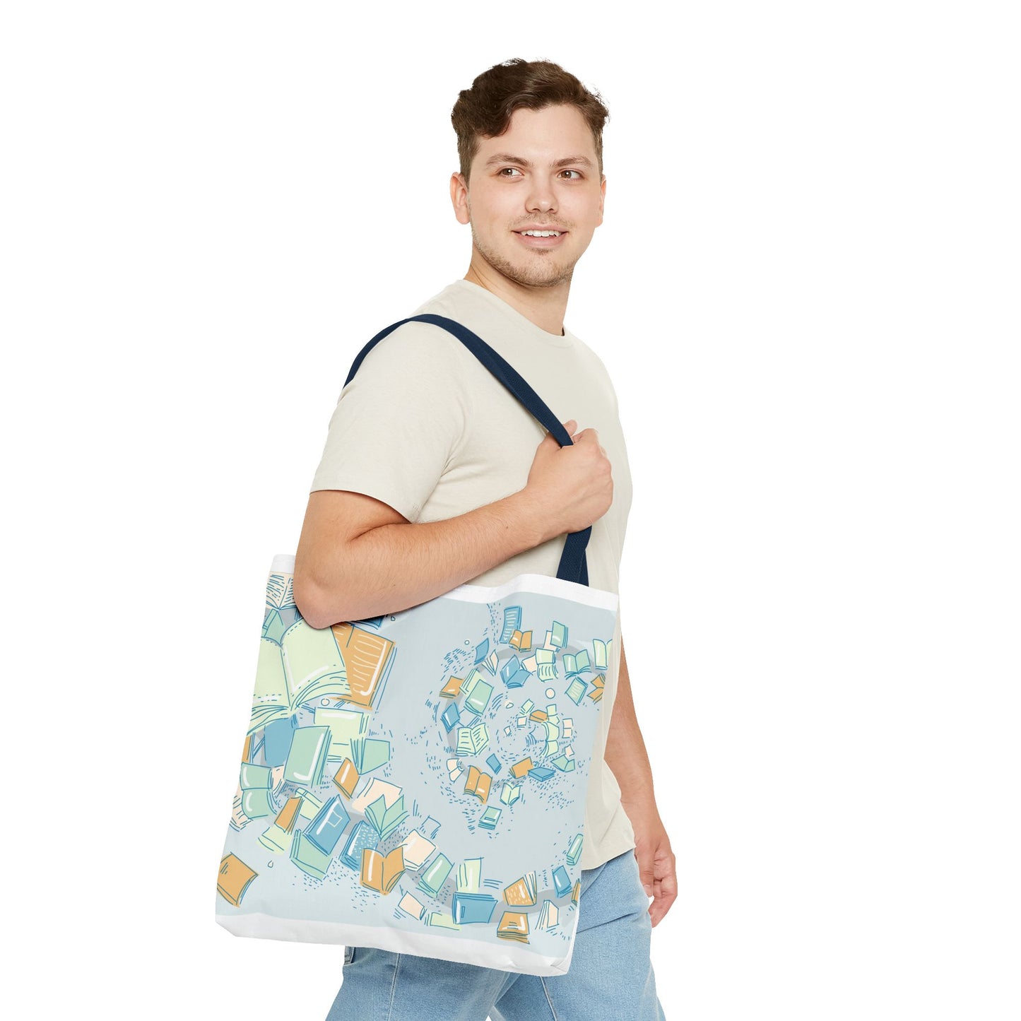 Floating Books Illustration Tote Bag | Booklover Library Pattern