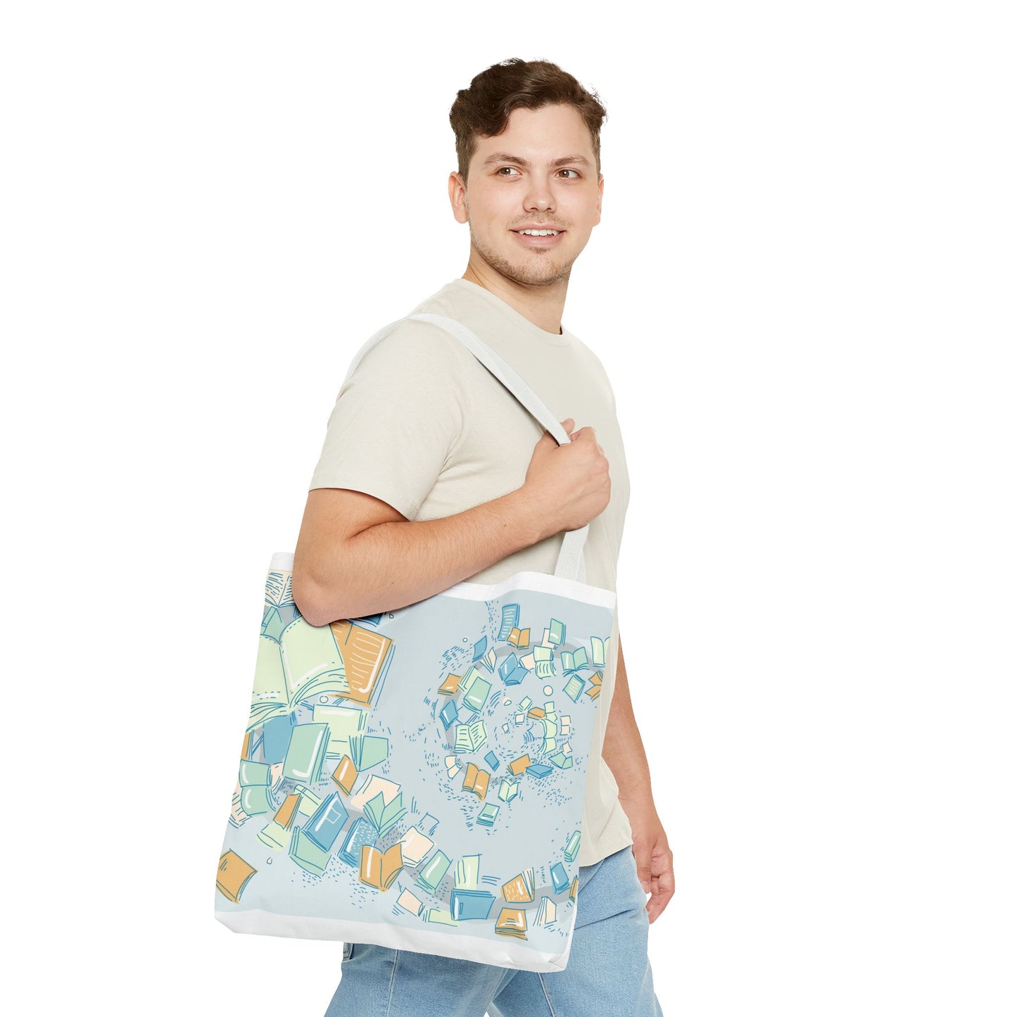 Floating Books Illustration Tote Bag | Booklover Library Pattern