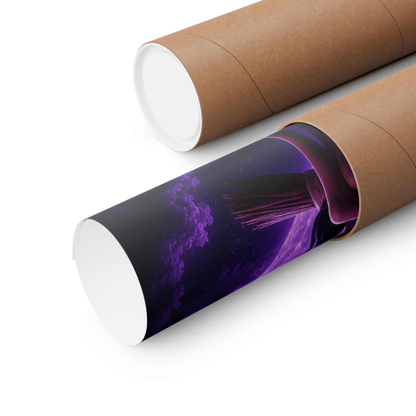 Purple Witch on Broom Poster | Matte Vertical Poster, Moonlit Cat & Raven