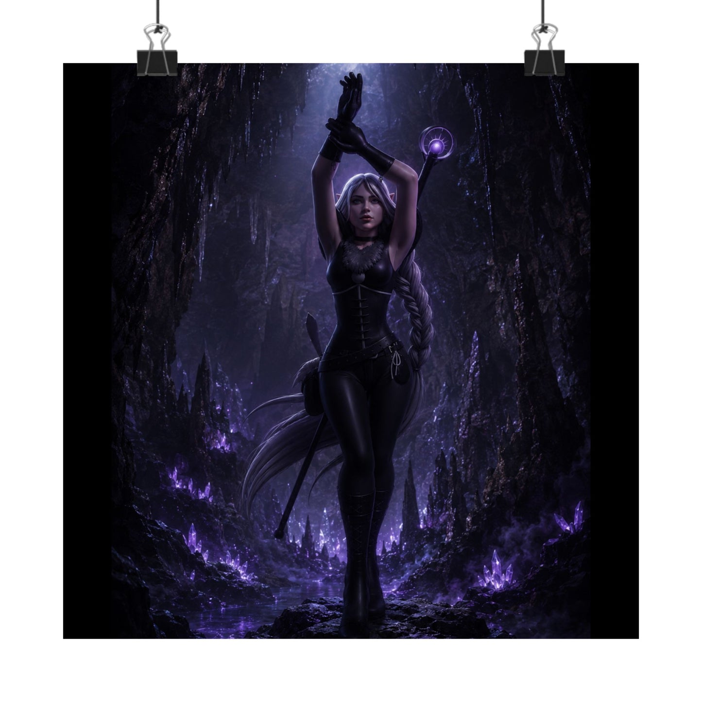 Dark Sorceress Matte Poster — Gothic Fantasy Vertical Wall Art (Purple Magic)