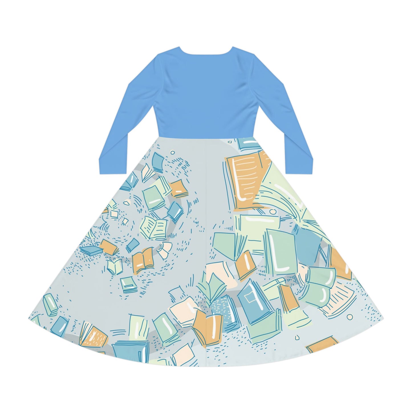 Scattered Books Print Dress | Long Sleeve Dance Dress