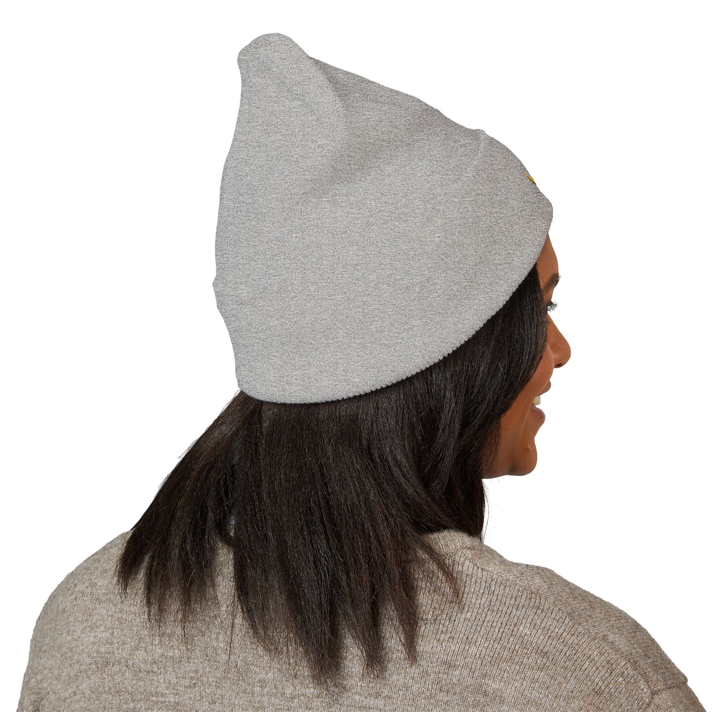 Cat on Crescent Moon Beanie, Embroidered Cuffed Beanie