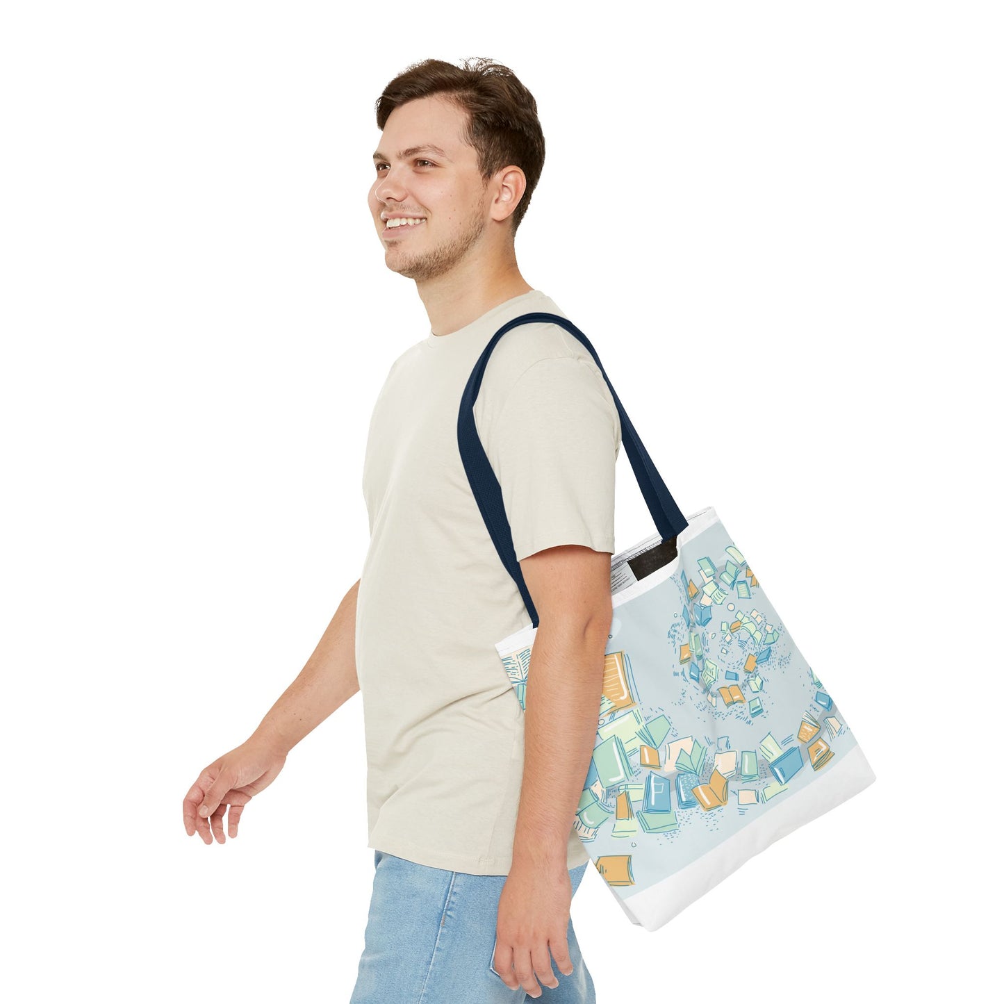 Floating Books Illustration Tote Bag | Booklover Library Pattern