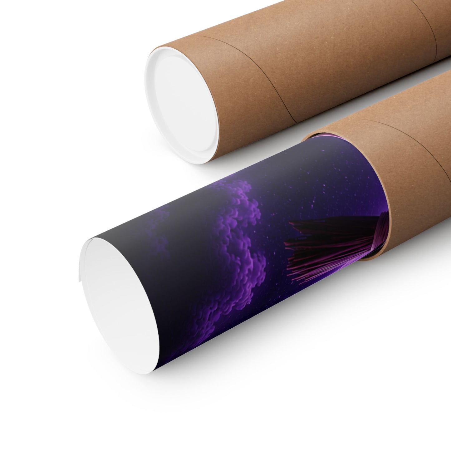 Purple Witch on Broom Poster | Matte Vertical Poster, Moonlit Cat & Raven