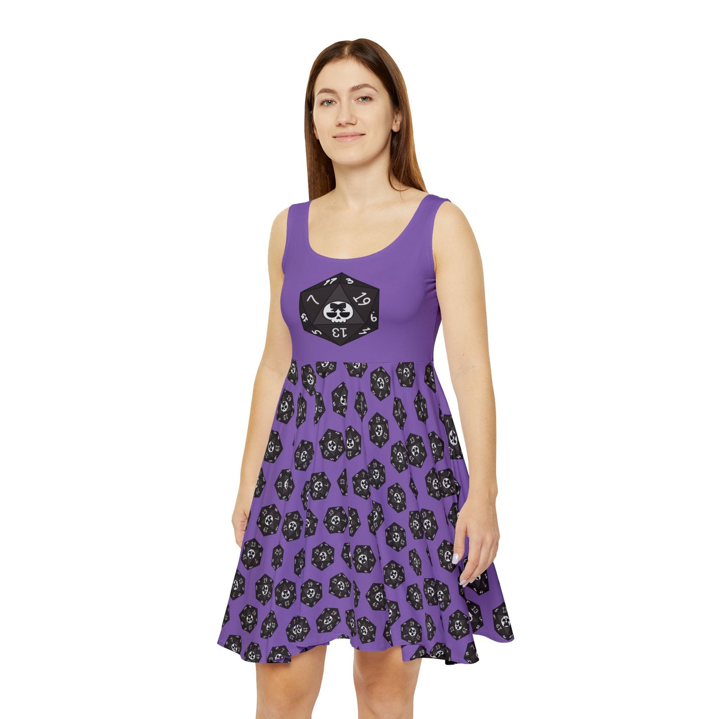 Black D20 Skull Pattern Skater Dress