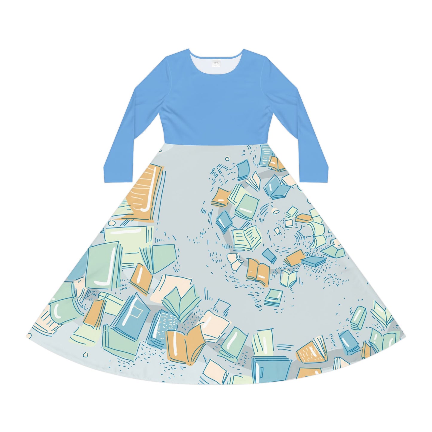 Scattered Books Print Dress | Long Sleeve Dance Dress
