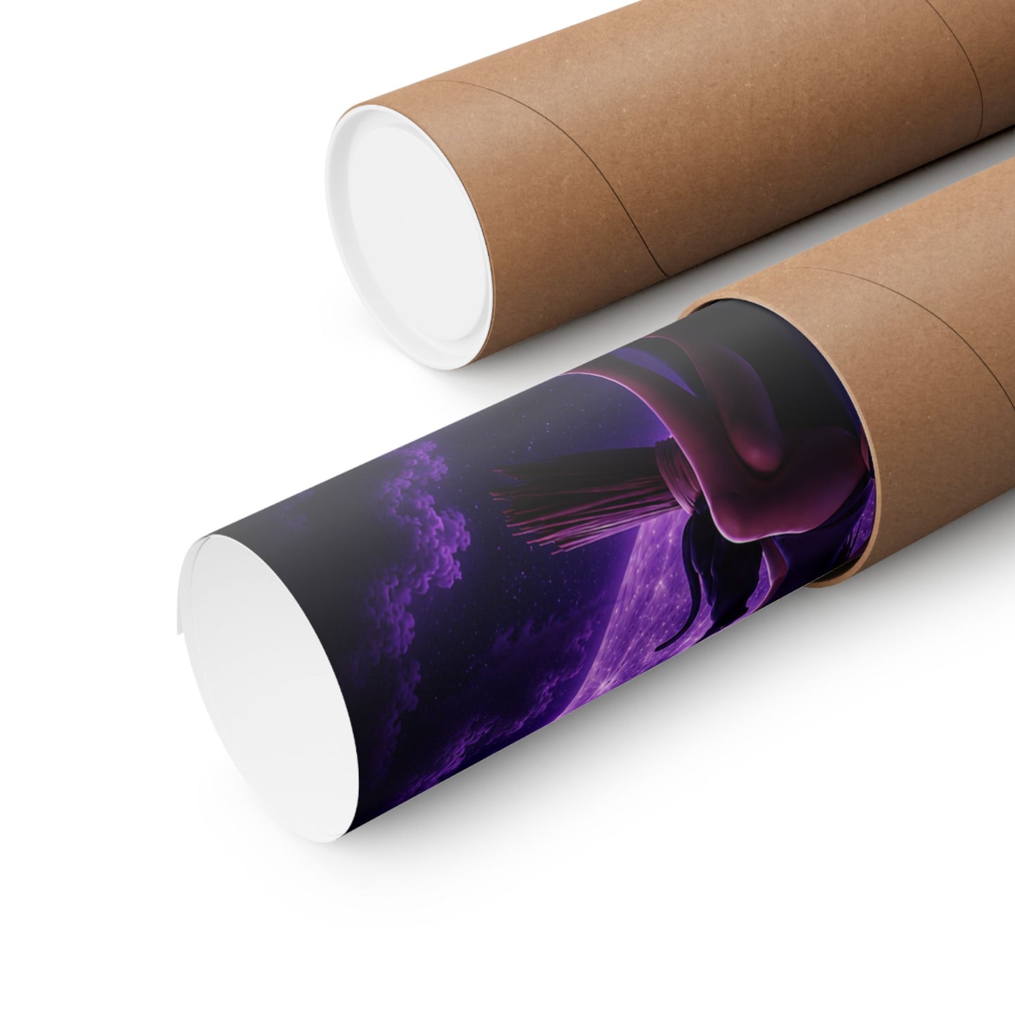 Purple Witch on Broom Poster | Matte Vertical Poster, Moonlit Cat & Raven