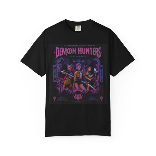 Demon Hunters poster art T-Shirt | Retro anime style, purple neon