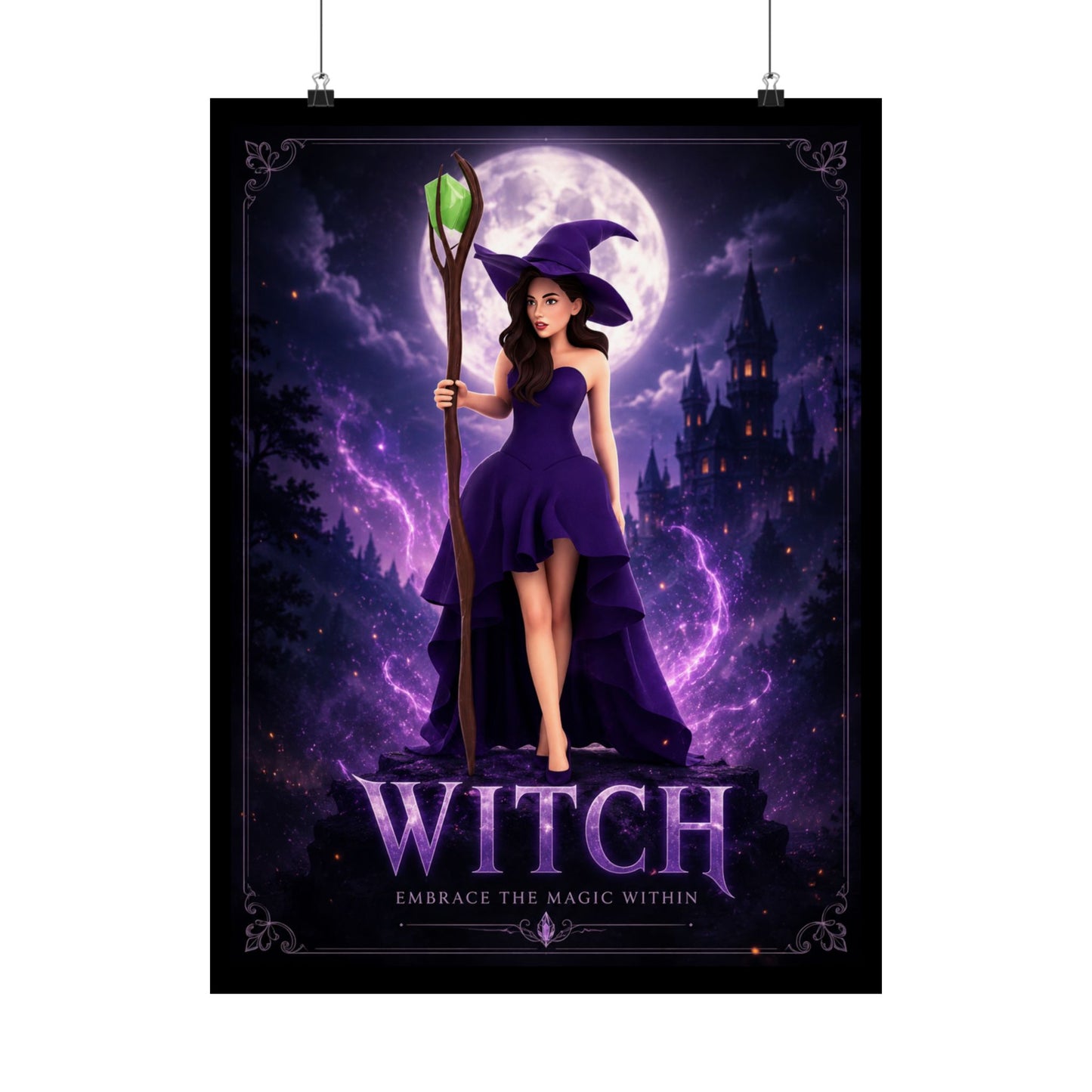 Purple Witch Poster Matte Vertical Poster | Witch Illustration, Moonlit Magic