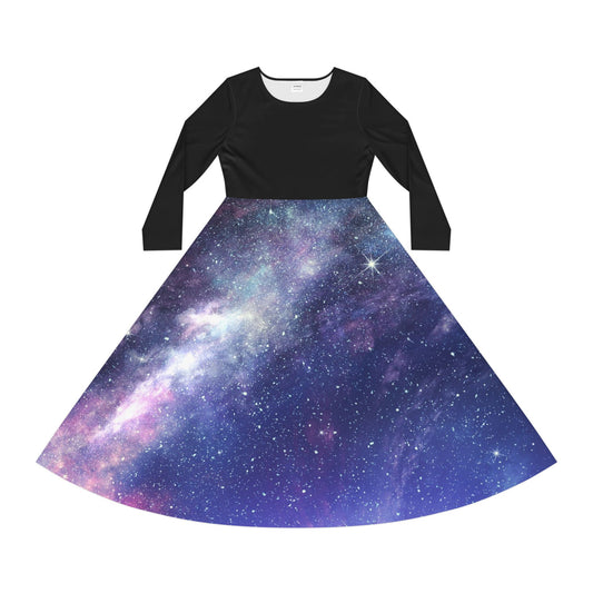 Galaxy Nebula Long Sleeve Dance Dress | Cosmic Skirt