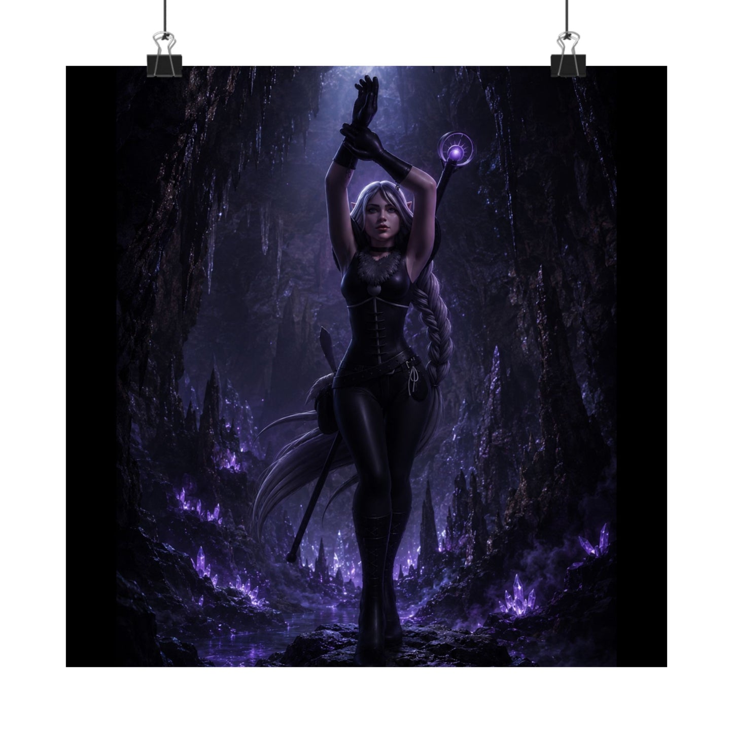 Dark Sorceress Matte Poster — Gothic Fantasy Vertical Wall Art (Purple Magic)