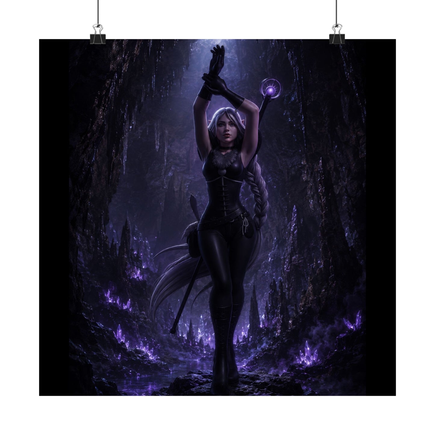 Dark Sorceress Matte Poster — Gothic Fantasy Vertical Wall Art (Purple Magic)