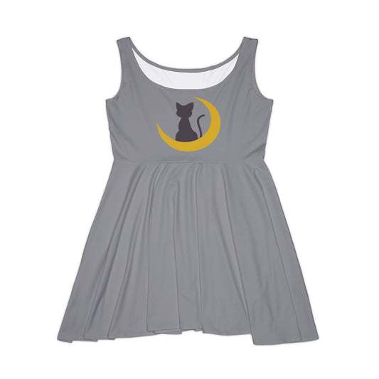 Cat on Crescent Moon Women's Skater Dress | Moon Cat Dress