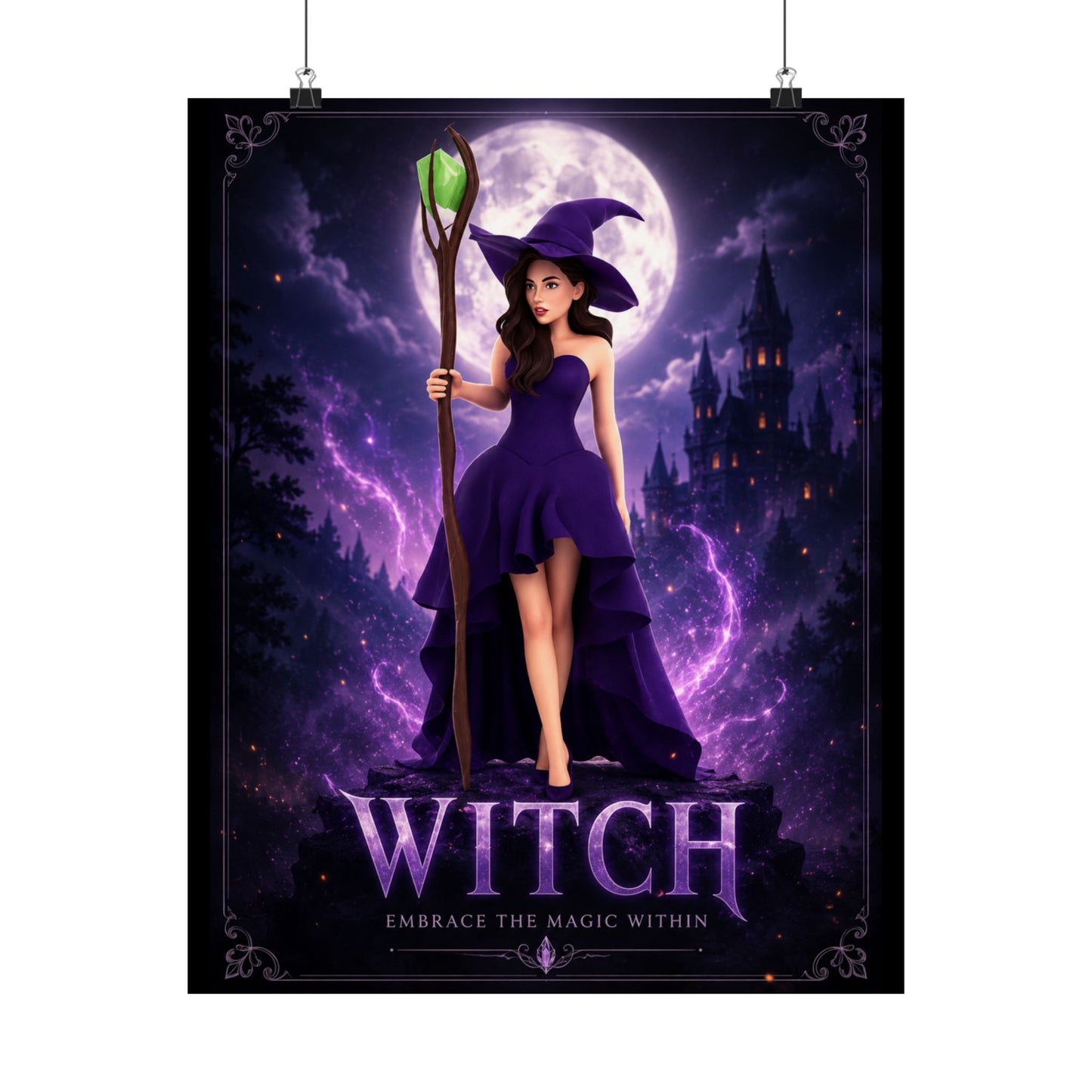 Purple Witch Poster Matte Vertical Poster | Witch Illustration, Moonlit Magic
