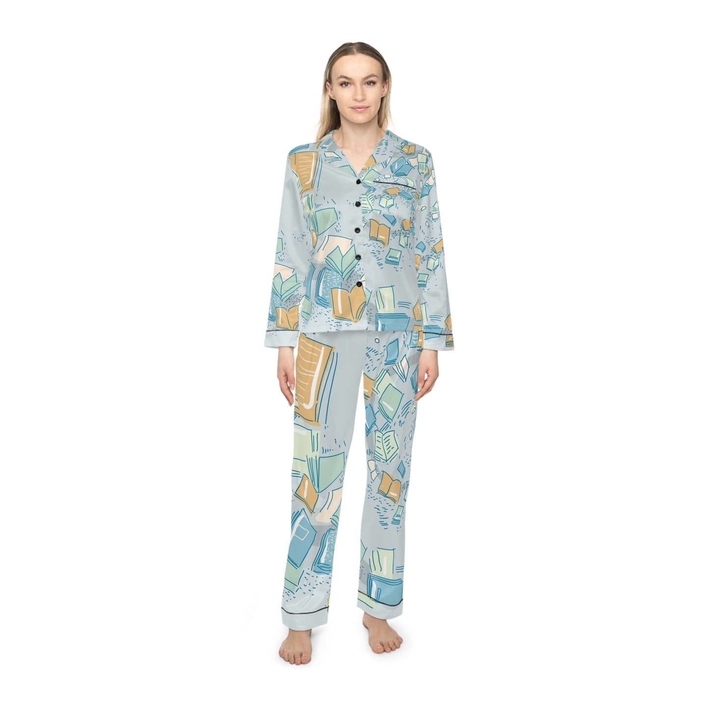 Pastel Book Pattern Pajama Set | Satin Pajamas