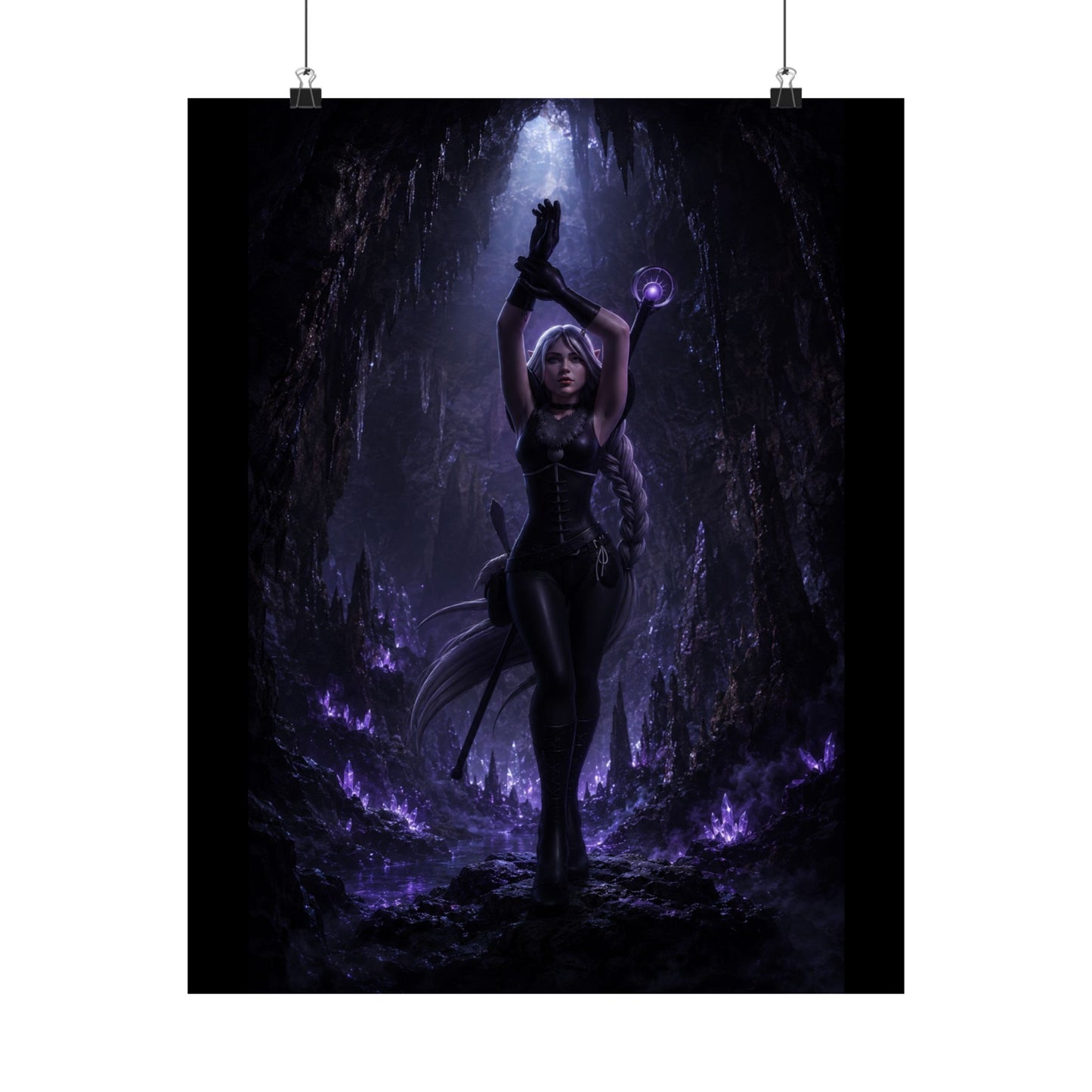 Dark Sorceress Matte Poster — Gothic Fantasy Vertical Wall Art (Purple Magic)