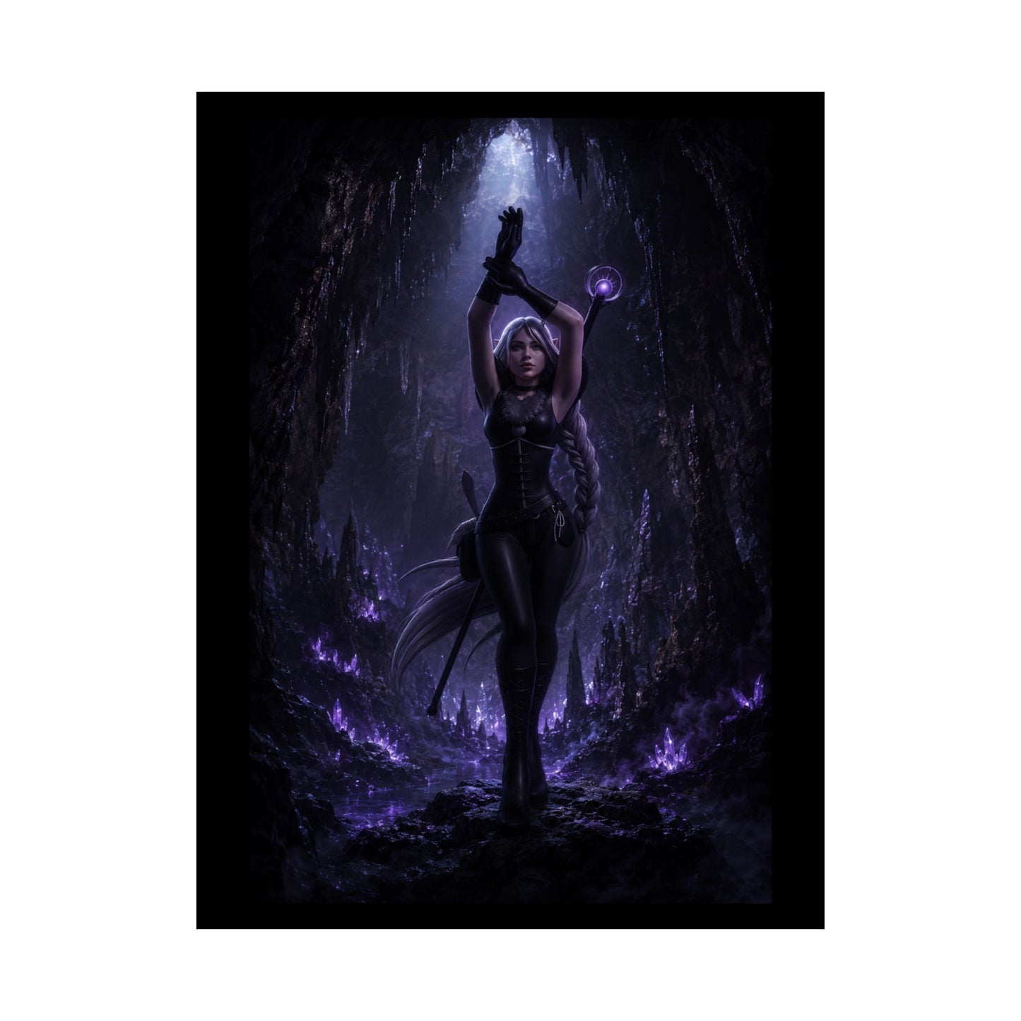 Dark Sorceress Matte Poster — Gothic Fantasy Vertical Wall Art (Purple Magic)
