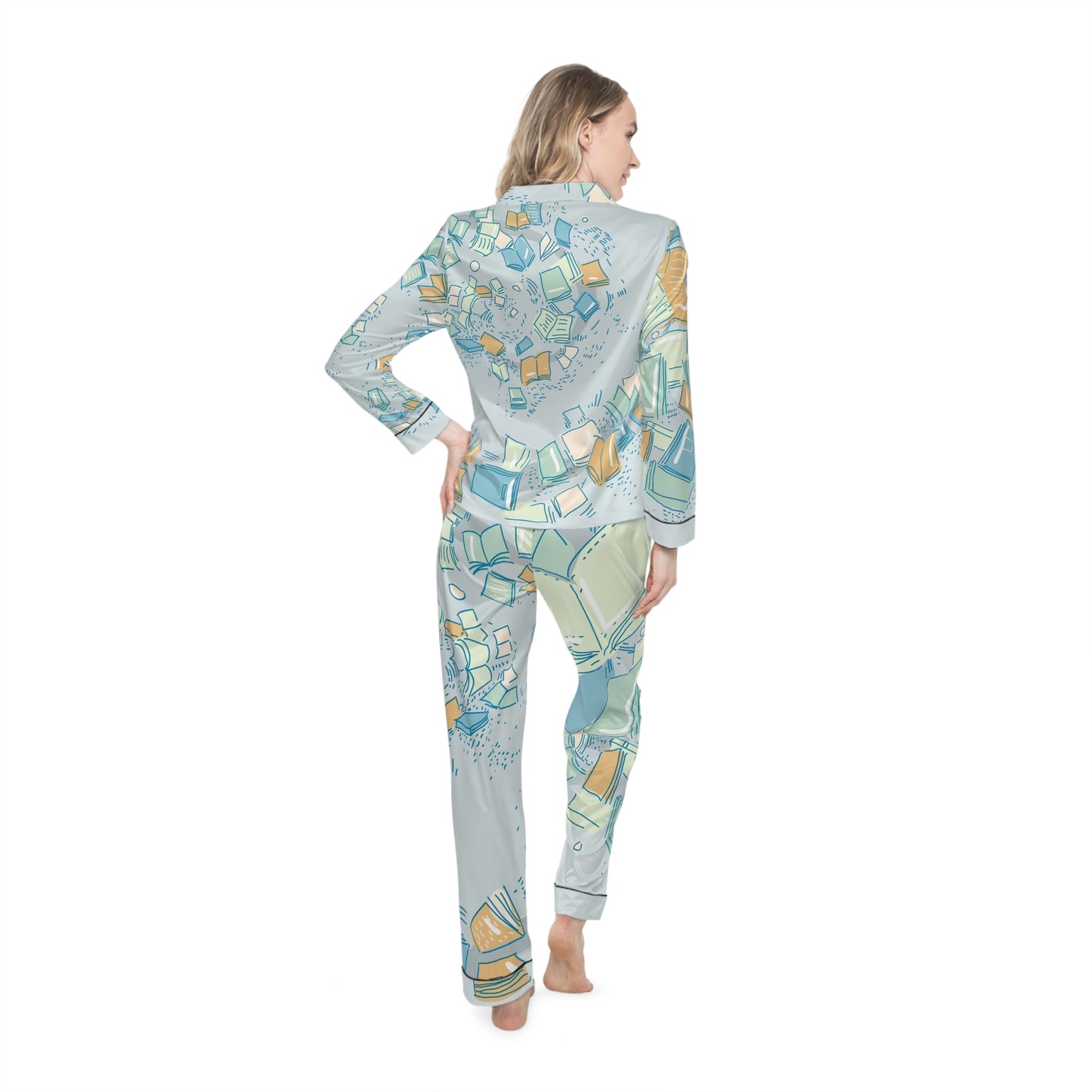 Pastel Book Pattern Pajama Set | Satin Pajamas