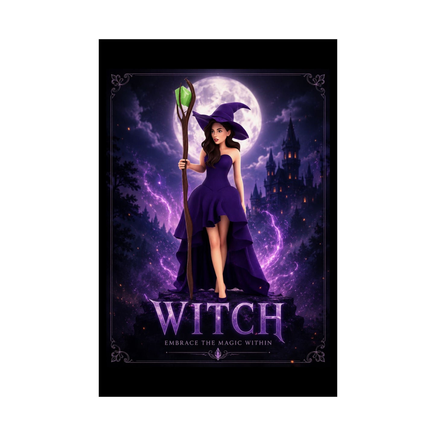 Purple Witch Poster Matte Vertical Poster | Witch Illustration, Moonlit Magic