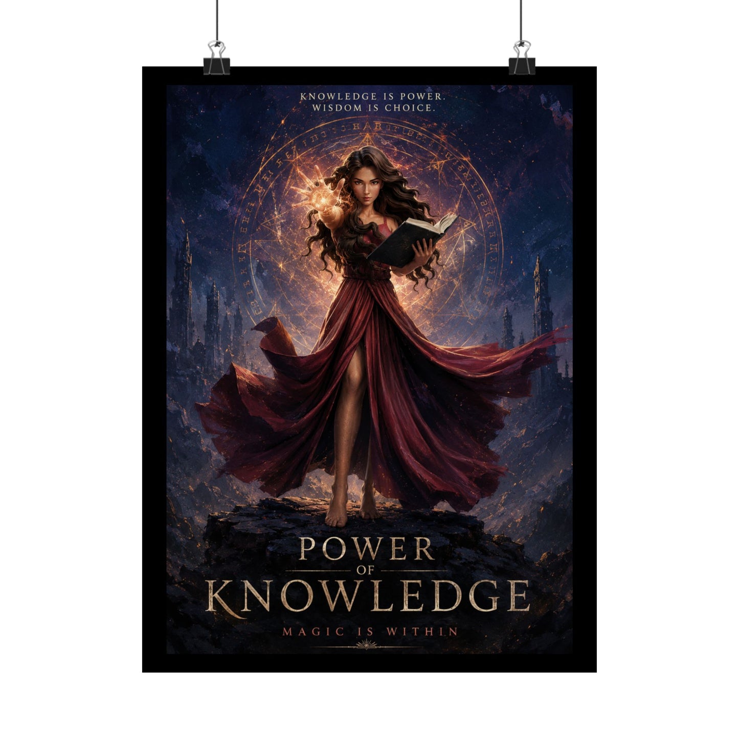 Power of Knowledge Matte Poster — Fantasy Sorceress Magic Art Print