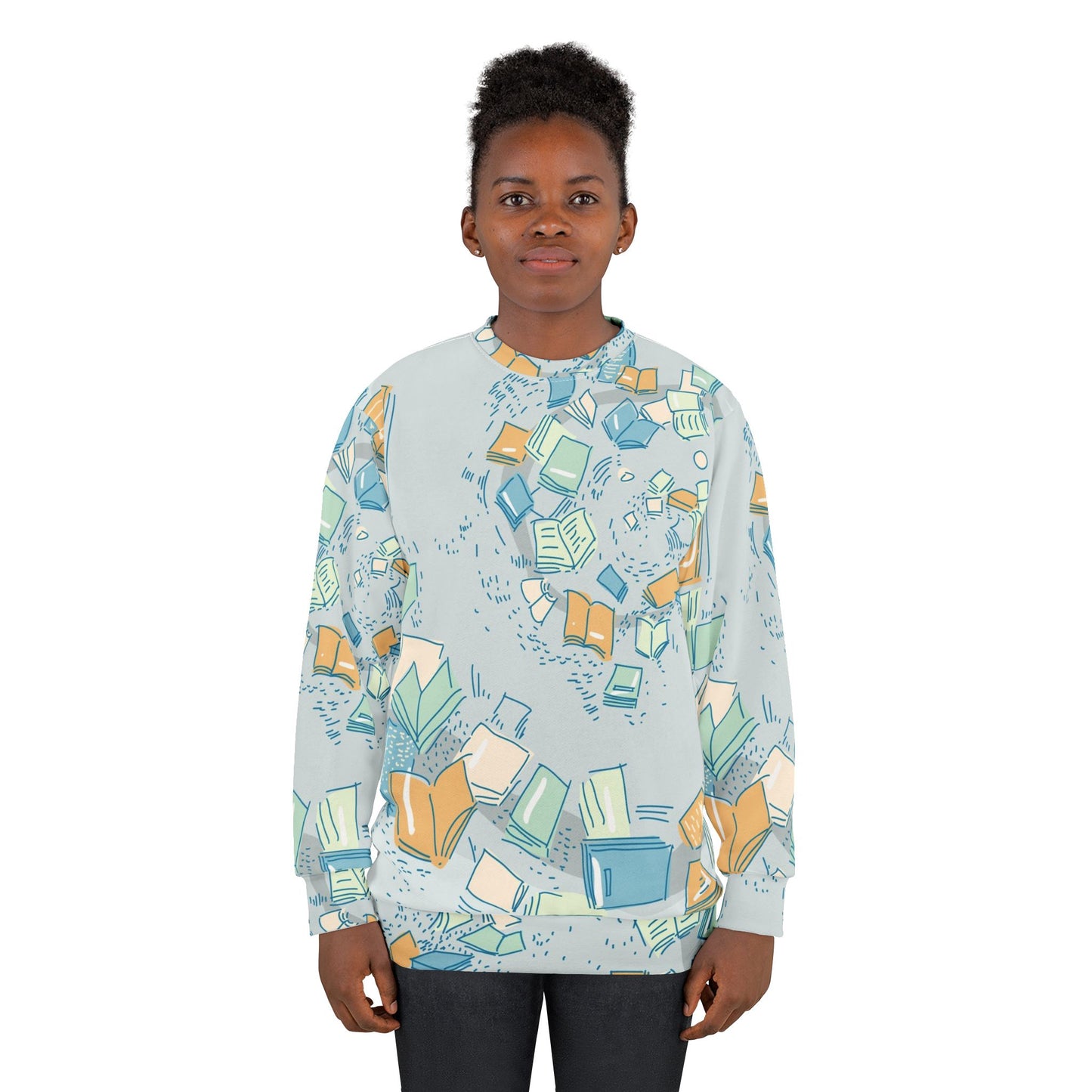 Floating Books Pattern Sweater | All-Over Print Sweatshirt