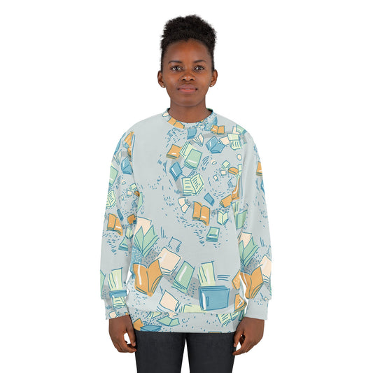 Floating Books Pattern Sweater | All-Over Print Sweatshirt